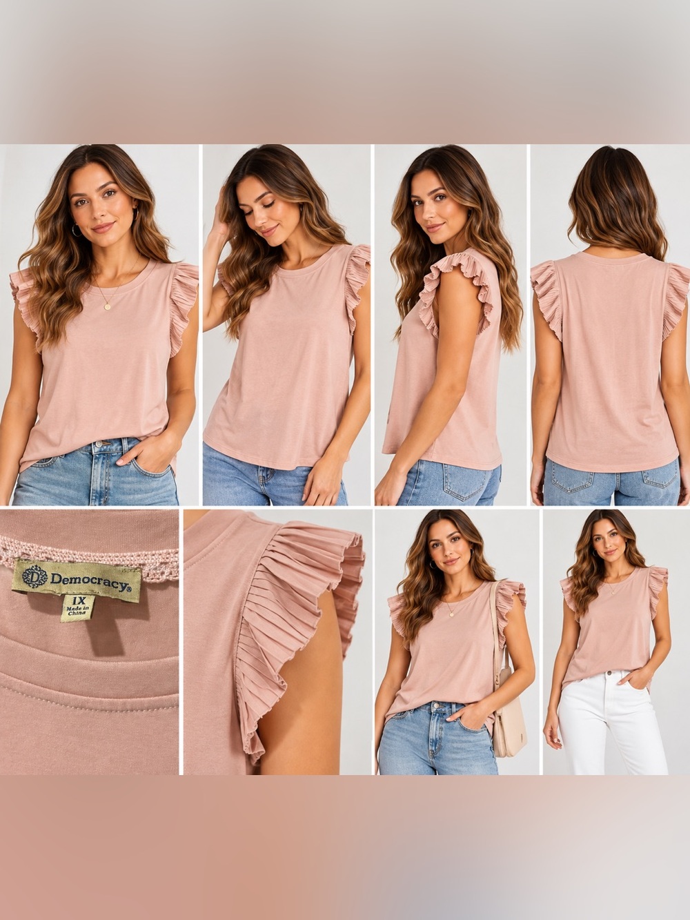 Democracy 1X Blush Pink Pleated Ruffle Sleeve Top NWT